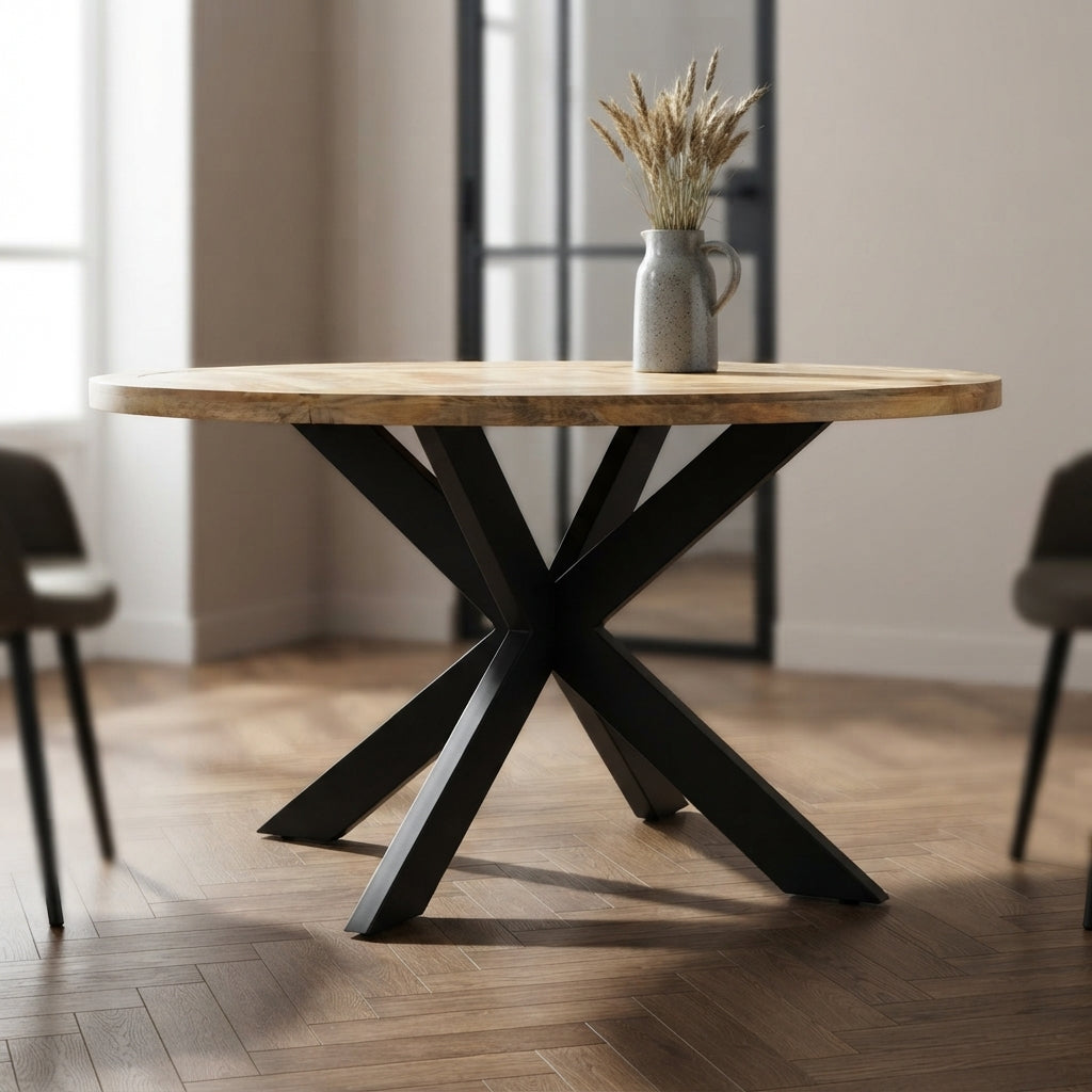 Table ronde à pied étoile – Manguier massif – 150 x 76 cm