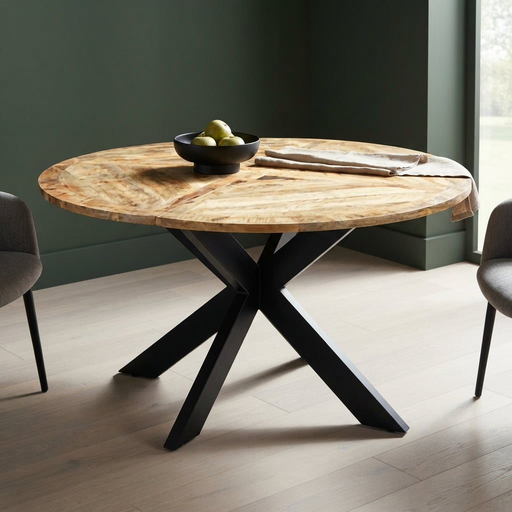 Table ronde à pied étoile – Manguier massif – 150 x 76 cm