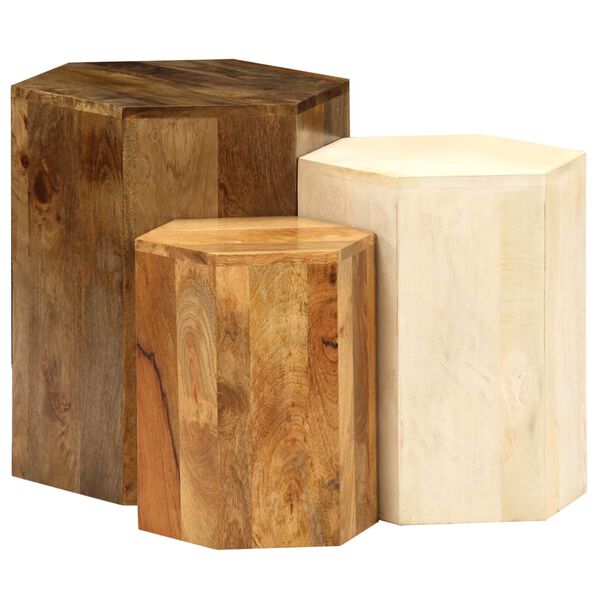 Trio de Tables Basses Hexagonales en bois de manguier – photo 2