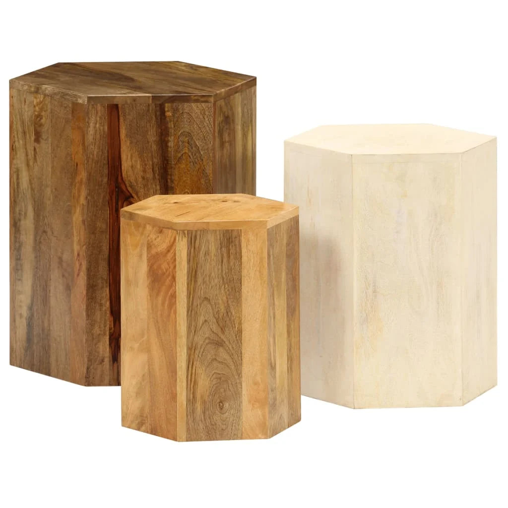 Trio de Tables Basses Hexagonales en bois de manguier – photo 4