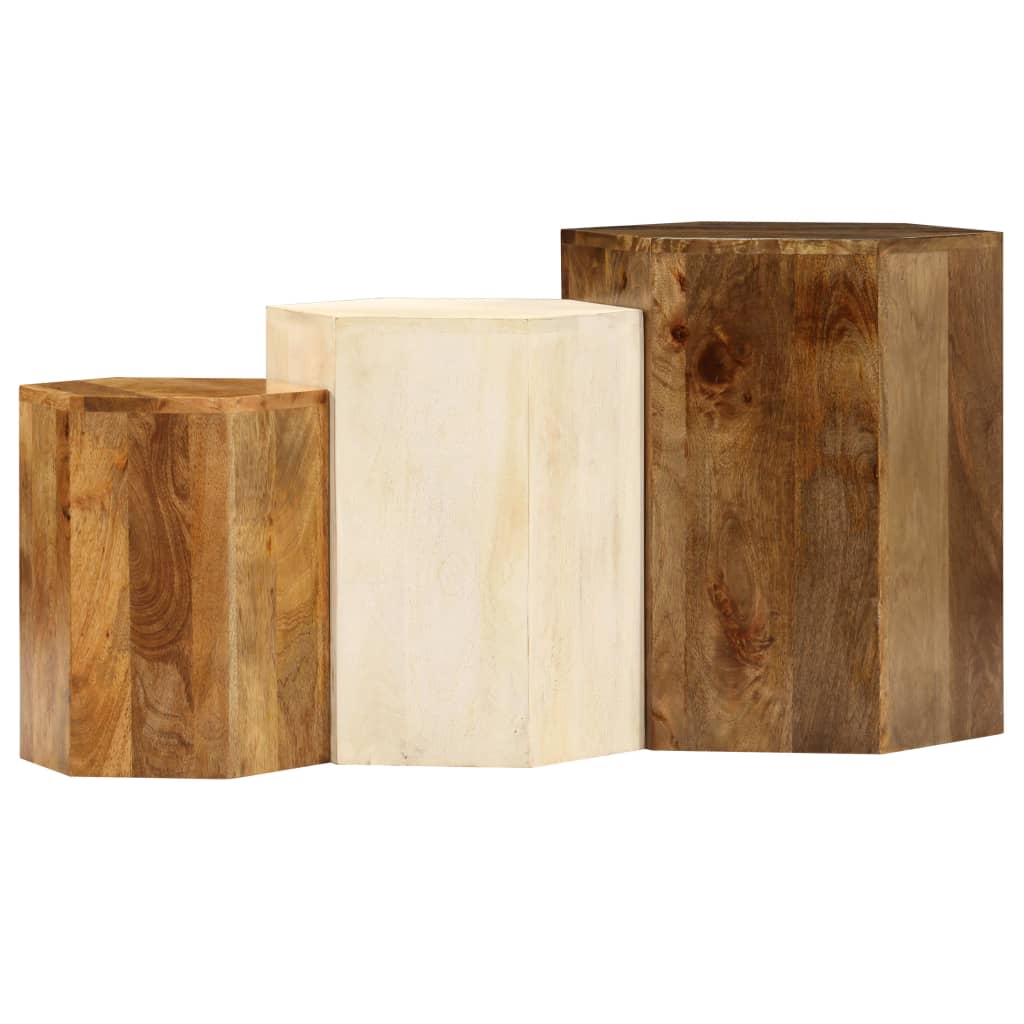 Trio de Tables Basses Hexagonales en bois de manguier – photo 7