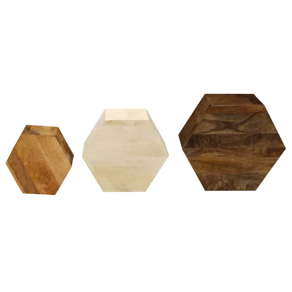 Trio de Tables Basses Hexagonales en bois de manguier – photo 8