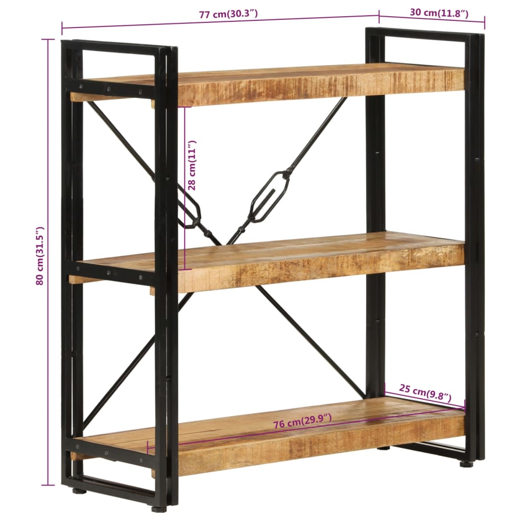 Bibliothèque industrielle à croisillons en manguier – 77 x 30 x 80 cm – dimensions