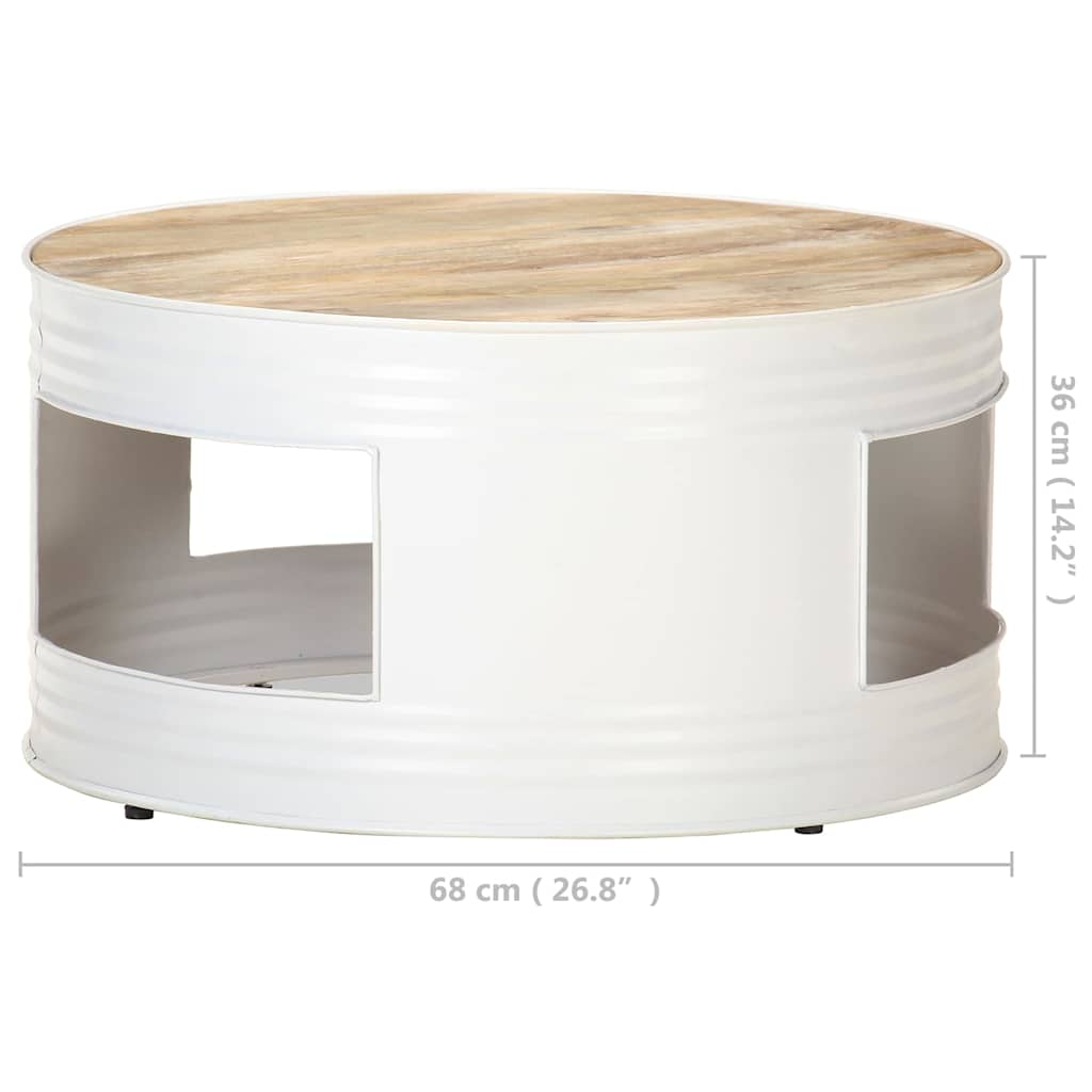 Table basse cylindre en manguier – Blanc – 68 x 36 cm