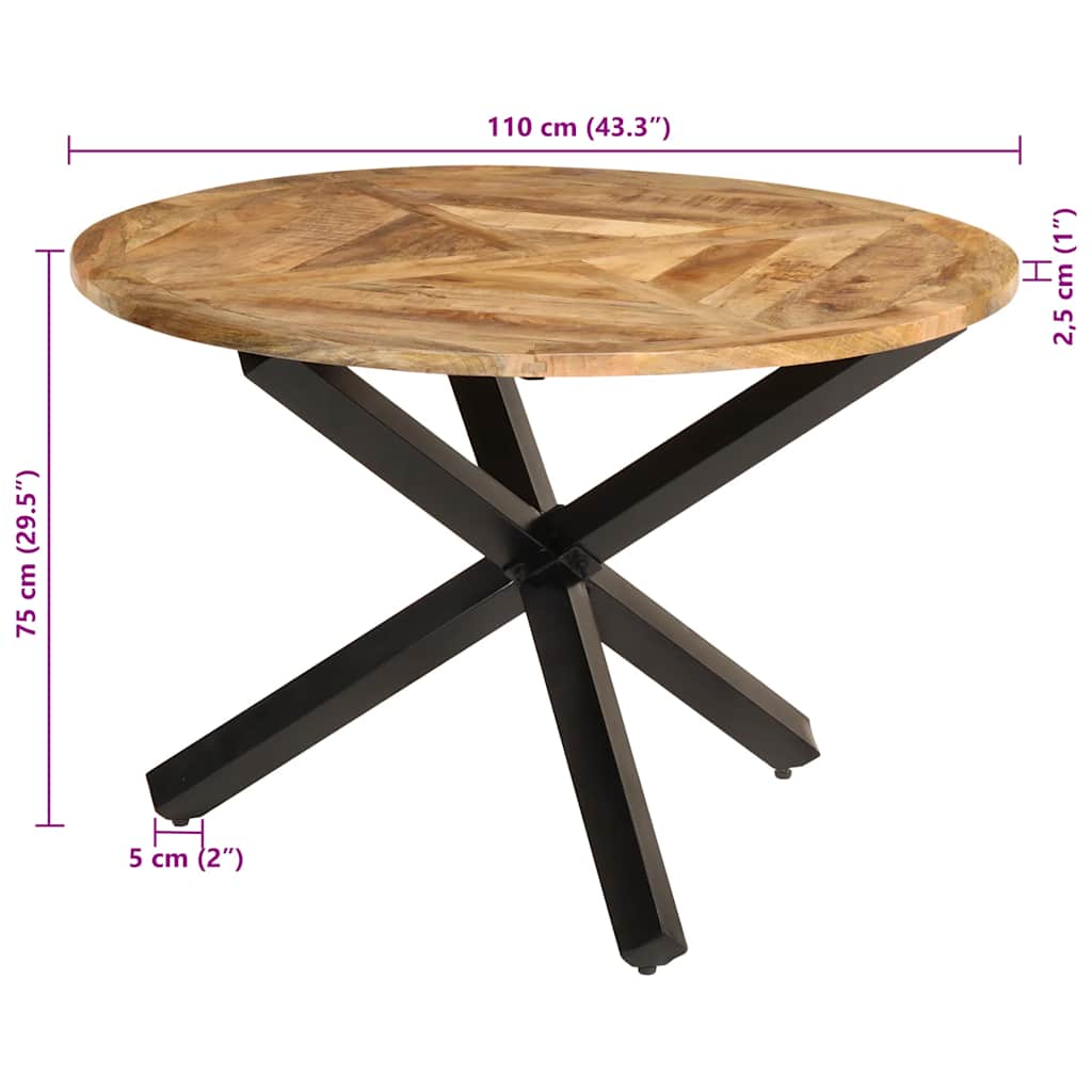 Table ronde à pied étoile – Manguier massif – 110 x 75 cm – dimensions